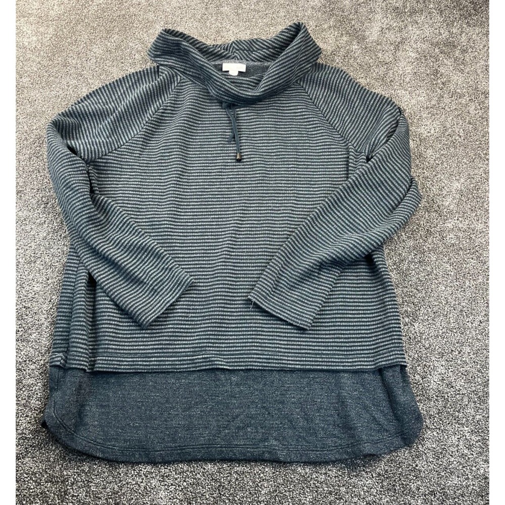J. JILL Sweater Womens M Long Sleeve Stripe Oversized Cowl Neck Pullover Gray
